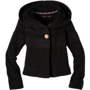 Prana Lanie Jacket Black Fleece Hood Wooden Button Boho Gorpcore Size Large
